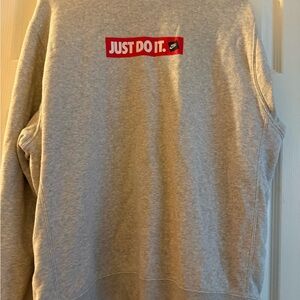 Nike Light Gray Crewneck Sweatshirt with Red Chest Logo